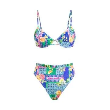 CUPSHE Women Swimsuit Bikini Set High Waisted Push Up Cheeky Drawstring Two Piece Bathing Suit,S