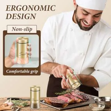 Gold Salt and Pepper Shakers Set, 5 oz Modern Farmhouse Kitchen Decor and Accessories for Restaurant...