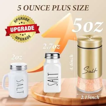 Gold Salt and Pepper Shakers Set, 5 oz Modern Farmhouse Kitchen Decor and Accessories for Restaurant, Wedding, Housewarming Gifts Refillable Design (Gold)