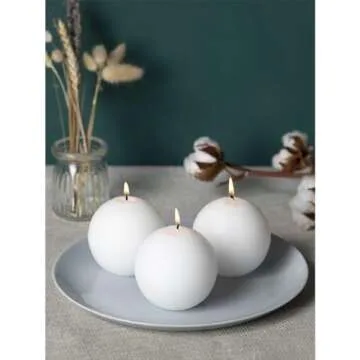 CANDWAX Set of 3 Round Candles Ball 3 inch - Snowball Candles Perfect as Wedding Decorations and as Spherical Candles for Home Decor - Unscented Candles Long Burning - White Candles