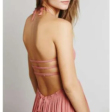 R.Vivimos Womens Summer Boho Sexy Backless Long Dresses (Medium, Pink)