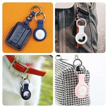 4 Pack IPX8 Waterproof for AirTag Keychain，with Soft Silicone Holder Case Key Ring，Lightweight, Anti-Scratch, Compatible with Air Tag Holder for Luggage,Keys, Dog Collar etc