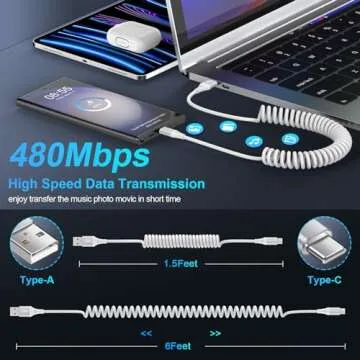 Type C Charger Cable Fast Charging,2Pack 6FT Coiled USB A to Type C Charger Cord Retractable Phone Charger for Samsung Galaxy Z Flip 5,A54,A34,A14,A03S,S23 Ultra,S22,S21,S20,S10 Plus,Pixel 7a,7,6 Pro