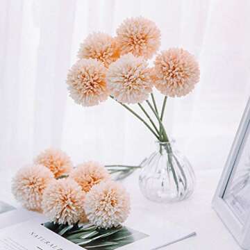 CQURE Artificial Flowers, Fake Flowers Silk Plastic Artificial Hydrangea 6 Heads Bridal Wedding Bouquet for Home Garden Party Wedding Decoration 6Pcs (Pink Champagne)