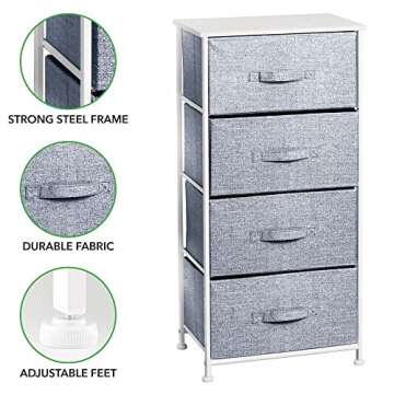 mDesign Tall Dresser Storage Tower Stand with 4 Removable Fabric Drawers - Steel Frame, Wood Top Organizer for Baby, Kid, and Teen Bedroom, Nursery, Playroom, or Dorm - Lido Collection - Navy Blue