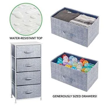 mDesign Tall Dresser Storage Tower Stand with 4 Removable Fabric Drawers - Steel Frame, Wood Top Organizer for Baby, Kid, and Teen Bedroom, Nursery, Playroom, or Dorm - Lido Collection - Navy Blue