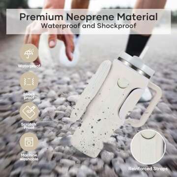 linmaya Water Bottle Carrier Bag with Phone Pocket for Stanley Cup 40/30oz,Insulated Neoprene Water Bottle Holder Cross-boday Bag with Adjustable Shoulder & Handheld Strap Stanley Cup Accessories