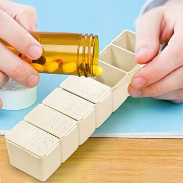 Pill Organizer-Pill Boxes for Travel, 7 Day with Braille Pill case Vitamins Fish Oil Supplements, Medication Organizer Dispenser for Fish Oils, Vitamin Holder Supplement (Beige-3PCS)