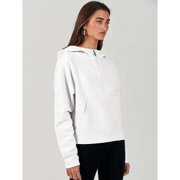 ANRABESS Half Zip Sweatshirts for Women Quarter Zip Pullover Hoodies Casual Cropped Sweaters Fall Outfits Winter Clothes Fashion 988baise-L White