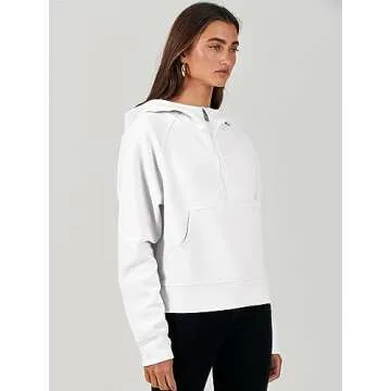 ANRABESS Half Zip Sweatshirts for Women Quarter Zip Pullover Hoodies Casual Cropped Sweaters Fall Outfits Winter Clothes Fashion 988baise-L White