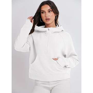 ANRABESS Half Zip Sweatshirts for Women Quarter Zip Pullover Hoodies Casual Cropped Sweaters Fall Outfits Winter Clothes Fashion 988baise-L White