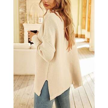 LILLUSORY Women's Mock Turtleneck Sweater Oversized Long Sleeve Casual Knit Pullover Tunic Tops Wear with Leggings Apricot XL