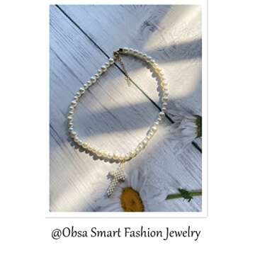 Elegant Handmade Pearl Cross Necklace for Women 18 Inch