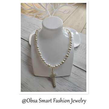 Elegant Handmade Pearl Cross Necklace for Women 18 Inch