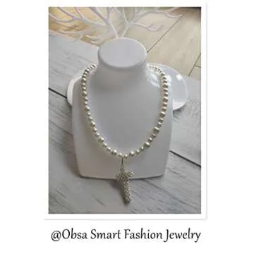 Elegant Handmade Pearl Cross Necklace for Women 18 Inch
