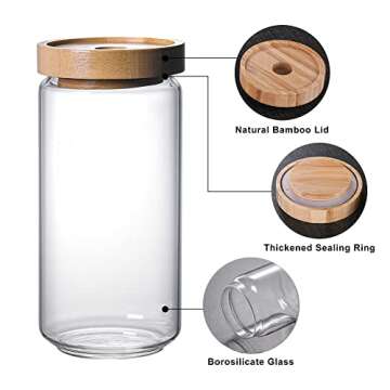 MOLADRI 300ML/10 Oz Stackable Glass Storage Canister Holder with Airtight Bamboo Lid, Clear Modern D...