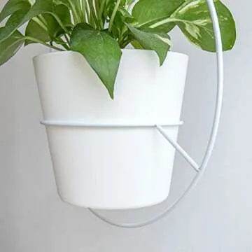 Mkono Boho Hanging Planter, Set of 2 Metal Plant Hanger with Plastic Pots, Modern Mid Century Flower Pot Plant Holder in Diamond and Circle Shape, Fits 6 Inch Planter (Pots Included), White