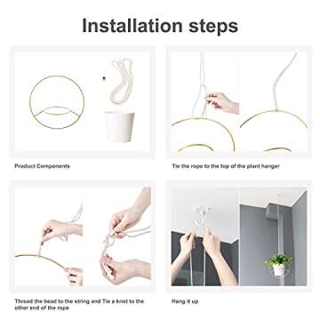 Mkono Boho Hanging Planter, Set of 2 Metal Plant Hanger with Plastic Pots, Modern Mid Century Flower Pot Plant Holder in Diamond and Circle Shape, Fits 6 Inch Planter (Pots Included), White