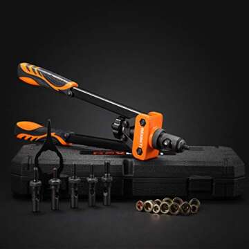 REXBETI 14" Rivet Nut Tool, Professional Rivet Setter Kit with 7 Metric & Sae Mandrels and 60pcs Rivnuts, Labor-Saving Design, Extra 1/4-20 mandrel with Rugged Carrying Case