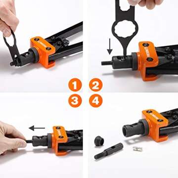 REXBETI 14" Rivet Nut Tool, Professional Rivet Setter Kit with 7 Metric & Sae Mandrels and 60pcs Rivnuts, Labor-Saving Design, Extra 1/4-20 mandrel with Rugged Carrying Case