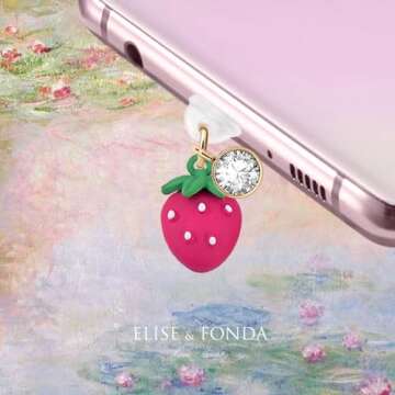 ELISE & FONDA TP338 Type-C USB Charging Port Anti Dust Plug Little Strawberry Cell Phone Charm for S...