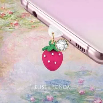 ELISE & FONDA TP338 Type-C USB Charging Port Anti Dust Plug Little Strawberry Cell Phone Charm for S...