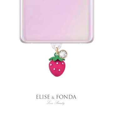 ELISE & FONDA TP338 Type-C USB Charging Port Anti Dust Plug Little Strawberry Cell Phone Charm for Samsung/OnePlus/Xiaomi/oppo Android Phone iPhone 15/16 (Pink)
