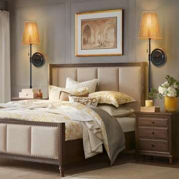 Stylish Wall Sconces Set of 2 with Rattan Shades