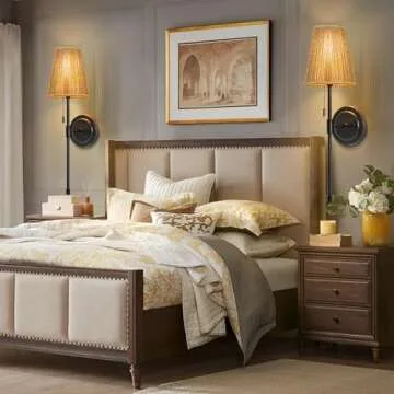 Stylish Wall Sconces Set of 2 with Rattan Shades
