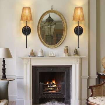 Stylish Wall Sconces Set of 2 with Rattan Shades