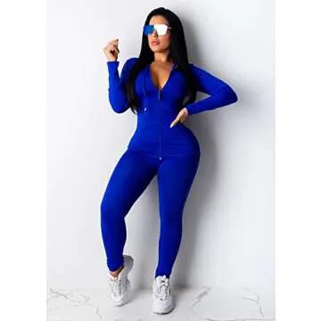 PRETTYGARDEN Women's Two Piece Tracksuit Set Long Sleeve Zipper Hoodie Jacket with Sweatpants Sweatsuit Jogger Workout Set (Blue,Medium)