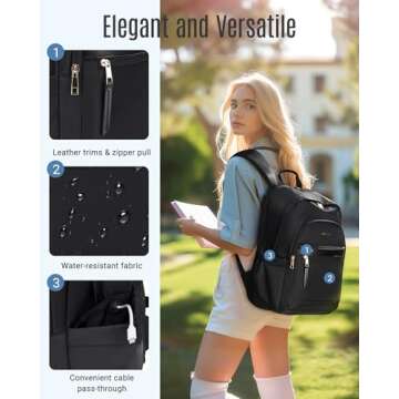 LIGHT FLIGHT Travel Backpack for Women, 15.6 Inch Stylish Laptop Backpack, Computer Bag for College Work Daily, Water-Resistant Casual Daypack with USB Port, Champagne