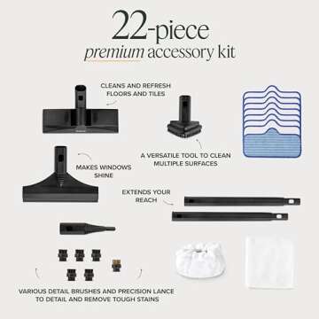 Dupray Neat Steam Cleaner with 22-Piece Accessory Kit – Multipurpose Portable Steamer for Deep Cleaning Floors, Cars, Tiles, and More – Chemical-Free Cleaning Solution (including 8 microfiber pads)