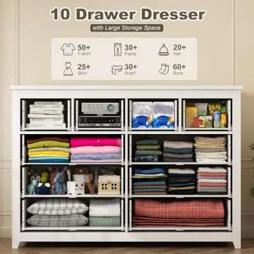 EnHomee 10 Drawer Dresser, 55" Modern White Dressers & Chest of Drawers for Bedroom White,52.2W*15.8" D*35.8" H