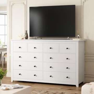 EnHomee 10 Drawer Dresser, 55" Modern White Dressers & Chest of Drawers for Bedroom White,52.2W*15.8" D*35.8" H