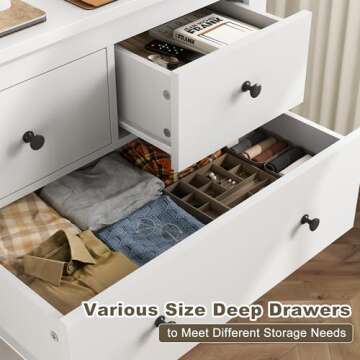 EnHomee 10 Drawer Dresser, 55" Modern White Dressers & Chest of Drawers for Bedroom White,52.2W*15.8" D*35.8" H