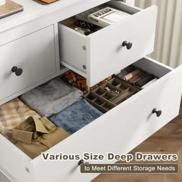 EnHomee 10 Drawer Dresser, 55" Modern White Dressers & Chest of Drawers for Bedroom White,52.2W*15.8" D*35.8" H