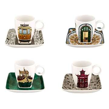 Vista Alegre Alma Do Porto Coffee Cup and Saucer, Set of 4 with Gift Box