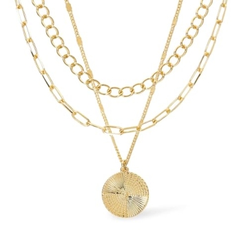 Ana Luisa Gold Layered Chain Necklace Set With Coin Charm - Michelle - 14K Gold Plated Layered Neckl...