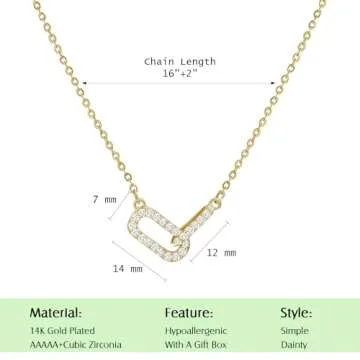 MKALAN Gold Necklace for Women, 14K Gold Plated Cubic Zirconia Diamond Necklace Non Tarnish Dainty Cute Pendant Necklace Simple Gold Necklaces Trendy Fashion Jewelry Gift