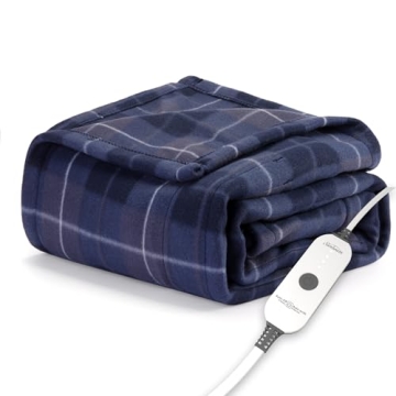Sunbeam Ultra Heated Blanket, Cozy Blue Plaid Design