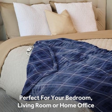 Sunbeam Ultra Heated Blanket, Cozy Blue Plaid Design