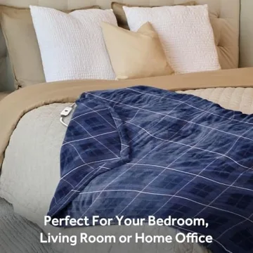 Sunbeam Ultra Heated Blanket, Cozy Blue Plaid Design
