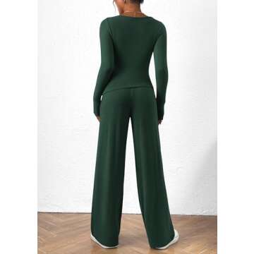PRETTYGARDEN Women's 2 Piece Lounge Sets Asymmetrical Long Sleeve T Shirt Wide Leg Pants Casual Outf...