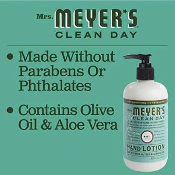 Mrs. Meyer's Hand Lotion for Dry Hands, Non-Greasy Moisturizer Made with Essential Oils, Basil, 12 oz