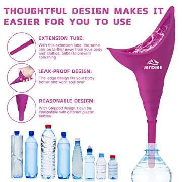 JefDiee Female Urination Device,Silicone Pee Funnel for Women,Female Urinal Women Pee Funnel Allows Women to Pee Standing Up, Reusable Womens Urinal is Ideal for Camping,Hiking,Outdoor Activities