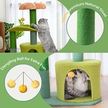 PET WONDERLAND Cat Activity Tree with Scratching Post, Small Flower Cat Condo for Kittens and Large ...