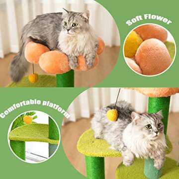 PET WONDERLAND Cat Activity Tree with Scratching Post, Small Flower Cat Condo for Kittens and Large Cats
