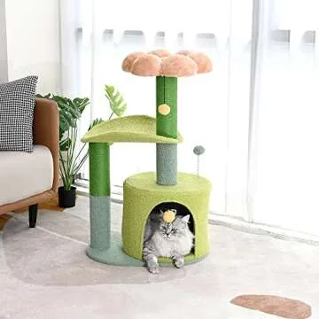 PET WONDERLAND Cat Activity Tree with Scratching Post, Small Flower Cat Condo for Kittens and Large Cats