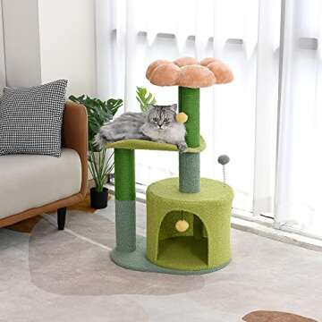 PET WONDERLAND Cat Activity Tree with Scratching Post, Small Flower Cat Condo for Kittens and Large Cats